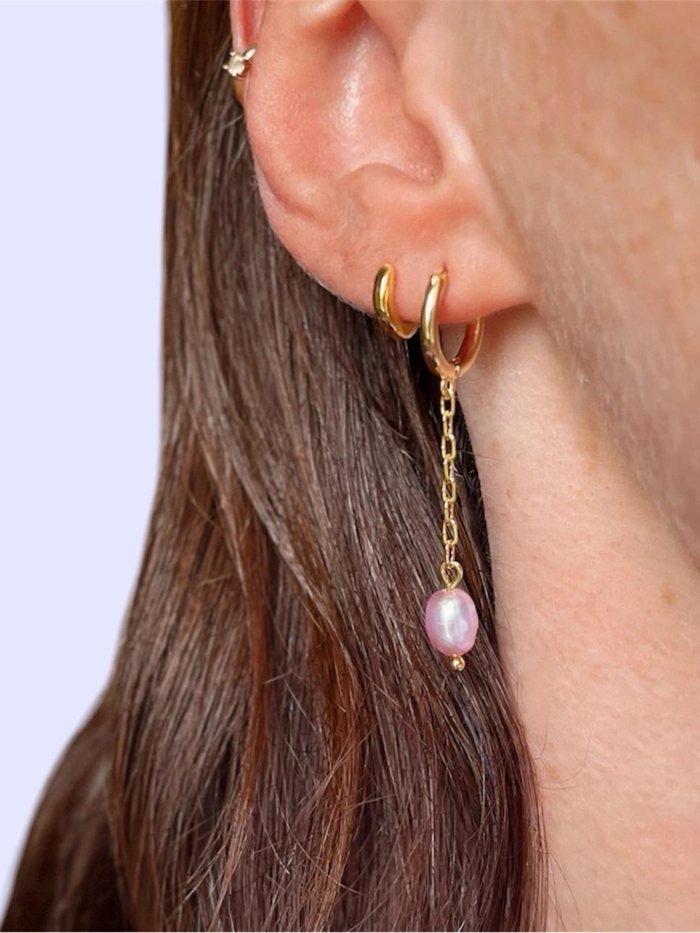 18K Gold-Plated Pink Freshwater Pearl Hoop Dangle Earrings ✨